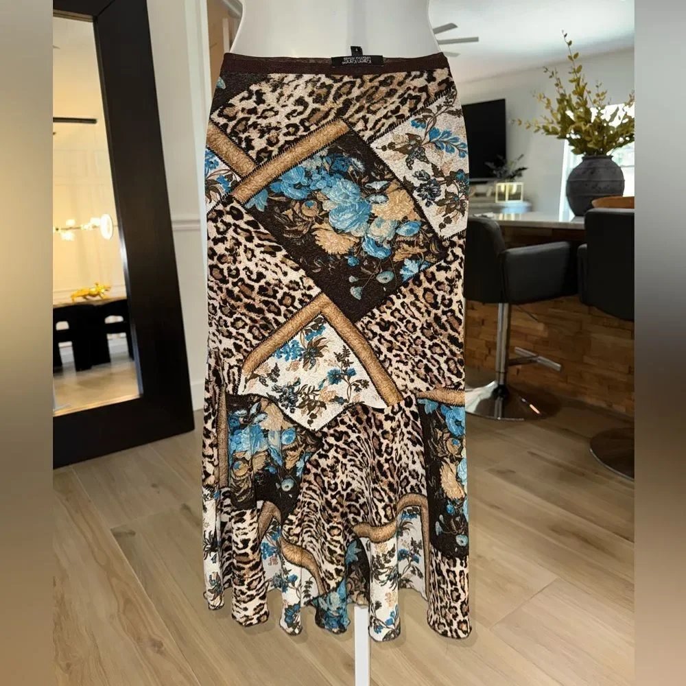 Karen Kane High-Low Midi Mixed Print Skirt. Size Small-P